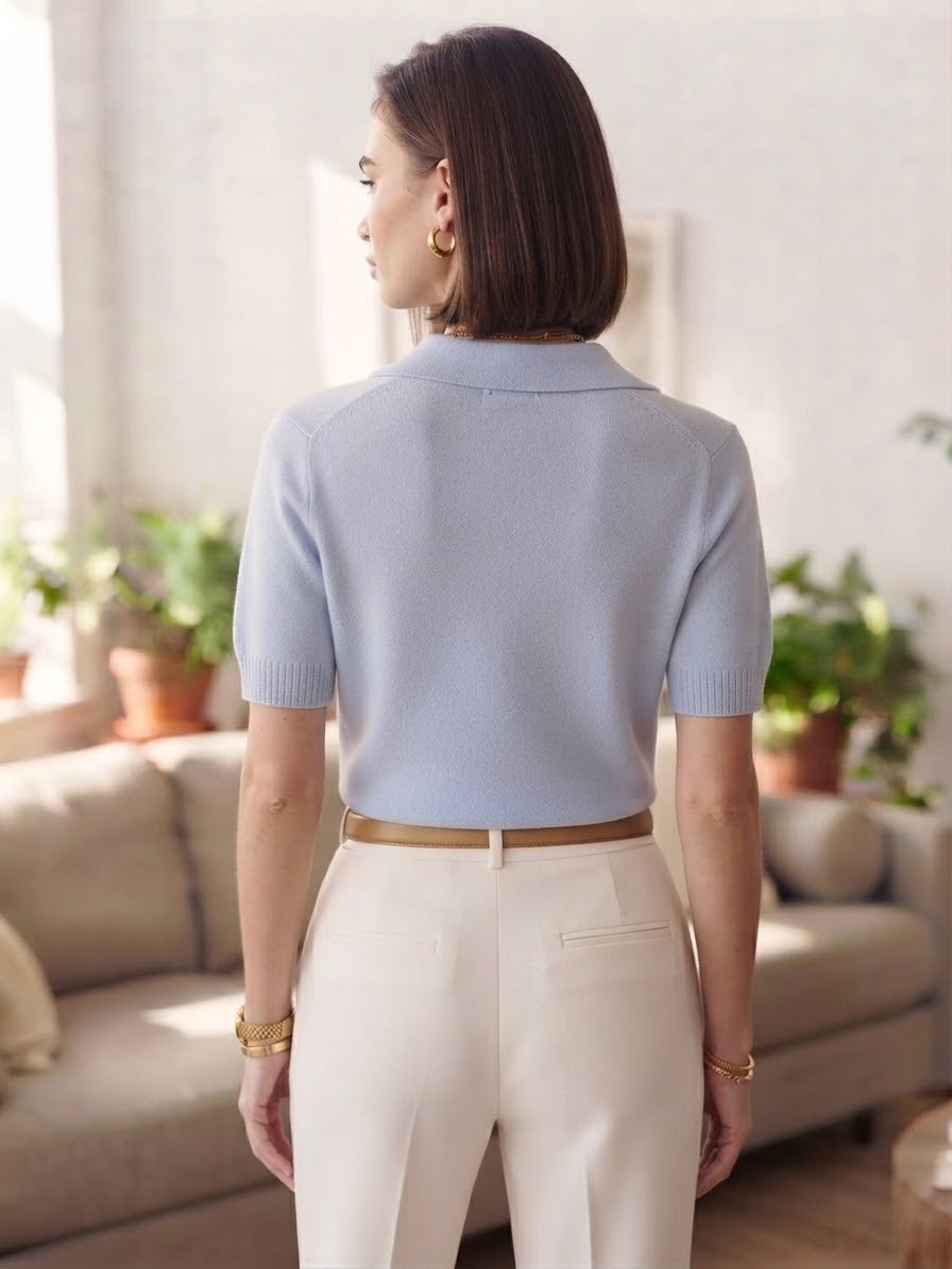 Camisa Polo de Tricô Azul Claro - Imagem 2