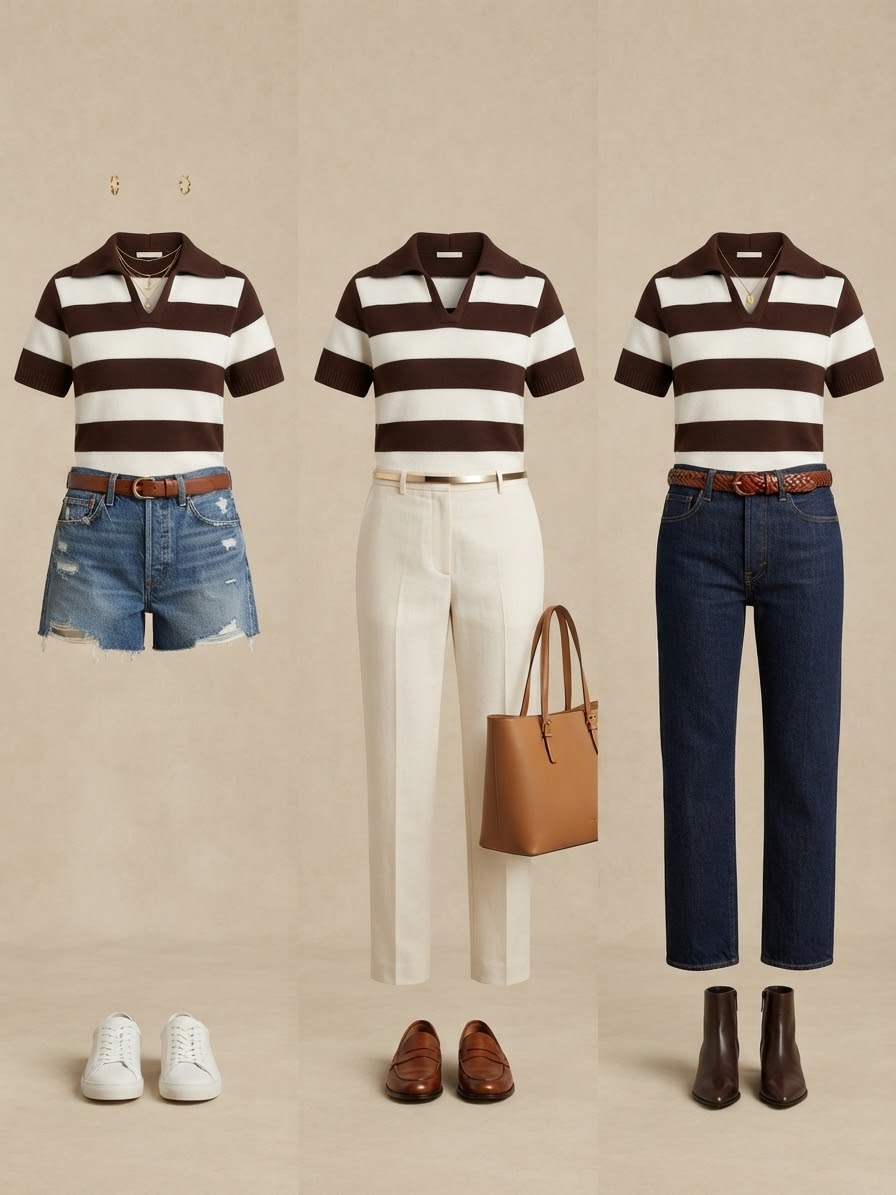 Camisa Polo de Tricô Marrom com Branco - Imagem 8