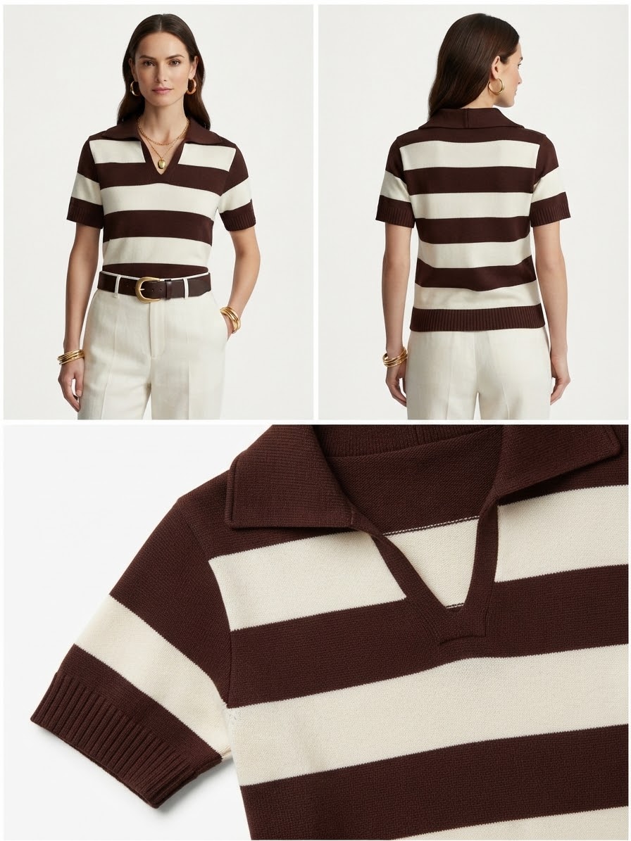 Camisa Polo de Tricô Marrom com Branco - Imagem 7