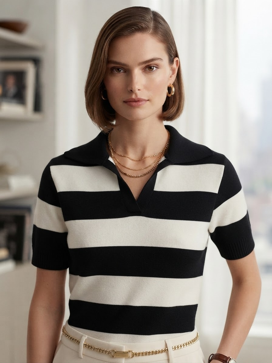 Camisa Polo de Tricô Preto com Branco - Imagem 2